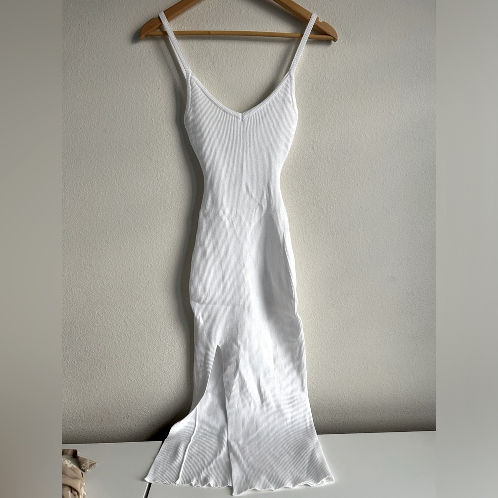 Windsor White stretchy bodycon maxi spaghetti strap dress, large